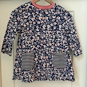 Mini Boden Navy Floral Tunic with Pink and White Dots 7-8